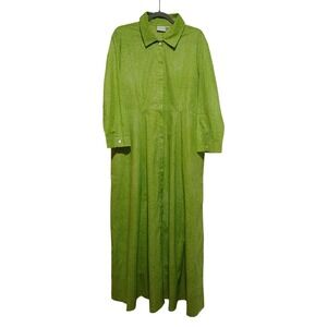 Julia Amory Lime Green Dotted Block Print Maxi Shirt Dress Womens XL Pockets